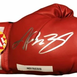 Iconsofboxing.com BOXING MEMORABILIA Andy Ruiz Jr. Signed Autographed Red Everlast Boxing Gloves In Silver COA
