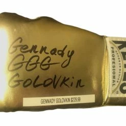 Iconsofboxing.com BOXING MEMORABILIA Gennady Golovkin Autographed Reyes Gold Boxing Glove In Black Signature