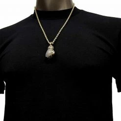 Iconsofboxing.com Boxing Gloves Iced Pendant Gold Finish Necklace 36 Inch Long Hip Hop Chain