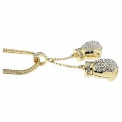 Iconsofboxing.com Boxing Gloves Iced Pendant Gold Finish Necklace 36 Inch Long Hip Hop Chain
