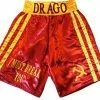 Iconsofboxing.com BOXING MEMORABILIA Dolph Lundgren Red And Yellow Drago Hand Made Boxing Trunks Signed