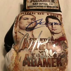 Iconsofboxing.com Arreola Vs Adamek Dual Autographed And Silk Screen Custom Boxing Glove