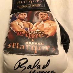 Iconsofboxing.com Lopez Vs Marquez Autographed And Silk Screen Custom Boxing Glove BOXING MEMORABILIA