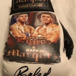 Iconsofboxing.com Lopez Vs Marquez Autographed And Silk Screen Custom Boxing Glove BOXING MEMORABILIA