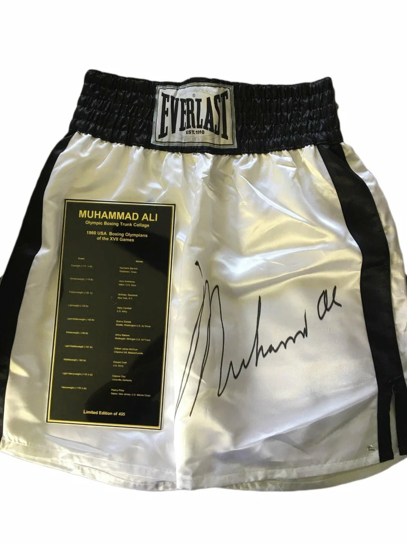 Iconsofboxing.com BOXING MEMORABILIA Muhammad Ali Autographed Everlast Largest Signature On Boxing Trunks OA Certified