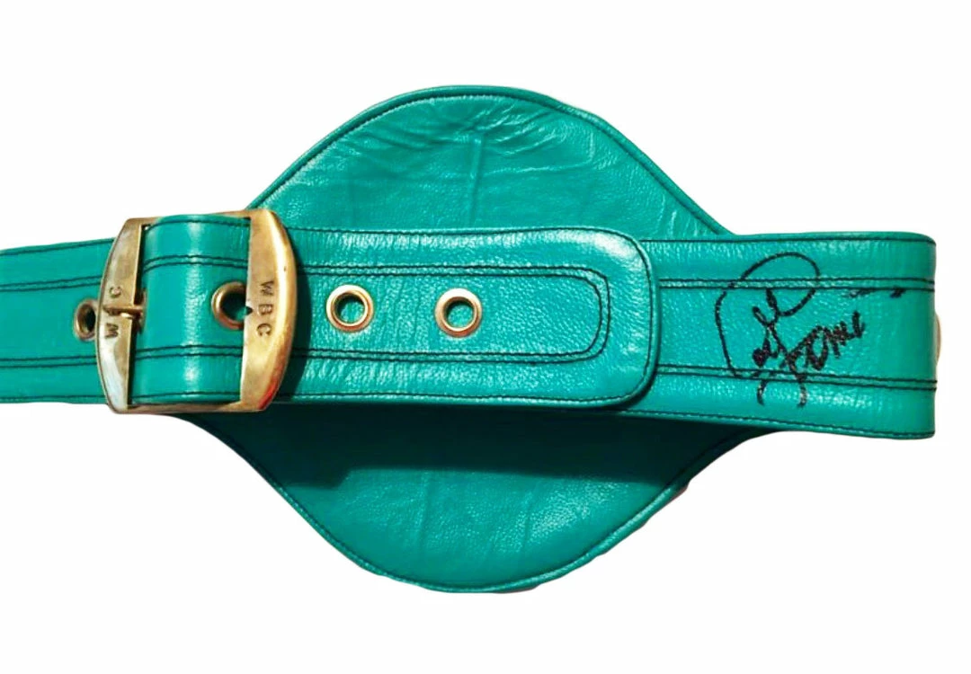 Iconsofboxing.com George Foreman Autographed Full Size WBC Championship Boxing Belt, Photo Of Signing TOP FIGHTERS