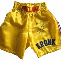 Iconsofboxing.com Mark Breland Autographed Custom Made Kronk Gym Boxing Trunks