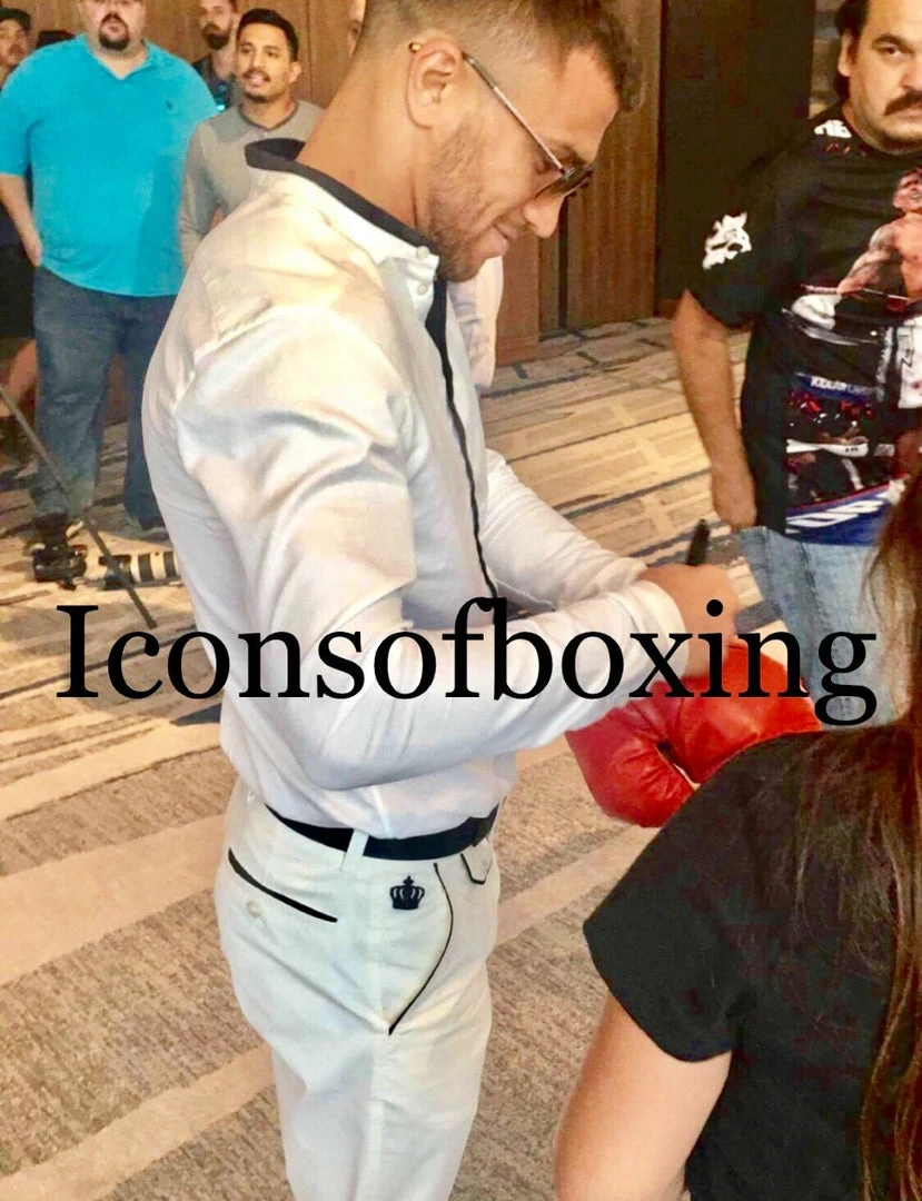 Iconsofboxing.com Vasyl Lomachenko Full Autographed Custom Red Boxing Glove In Black Signature TOP FIGHTERS