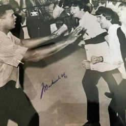 Iconsofboxing.com Muhammad Ali Autographed 16 X 20 Size Photo In Black And White With The Beatles, SSG Certified.