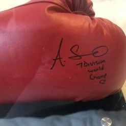 Iconsofboxing.com Amanda Serrano Rare Autographed Signed Everlast Red/BLK Horizontal Boxing Gloves Display. TOP FIGHTERS