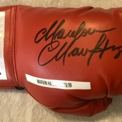 Iconsofboxing.com Marvin Hagler Autographed Red Everlast Boxing Glove