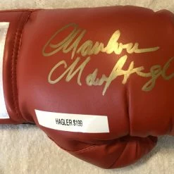 Iconsofboxing.com Marvin Hagler Autographed Red Everlast Boxing Glove In Rare Gold TOP FIGHTERS