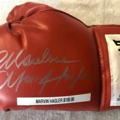 Iconsofboxing.com Marvin Hagler Silver Signed Autographed Red Everlast Boxing Glove