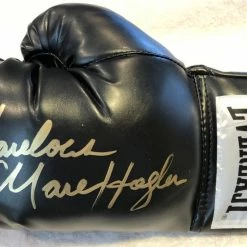 Iconsofboxing.com Marvin Hagler Autographed Signed Black Everlast Boxing Glove In Gold Marker TOP FIGHTERS