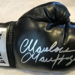 Iconsofboxing.com TOP FIGHTERS Marvin Hagler Autographed Signed Black Everlast Boxing Glove In Silver Marker