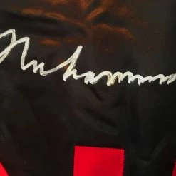 Iconsofboxing.com MuhammadAli Autographed Custom Made Black Movie Boxing Robe Signed In Silver