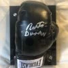Iconsofboxing.com Roberto Duran Autographed Signed Everlast Blk/Silver Horizontal Boxing Gloves Display.